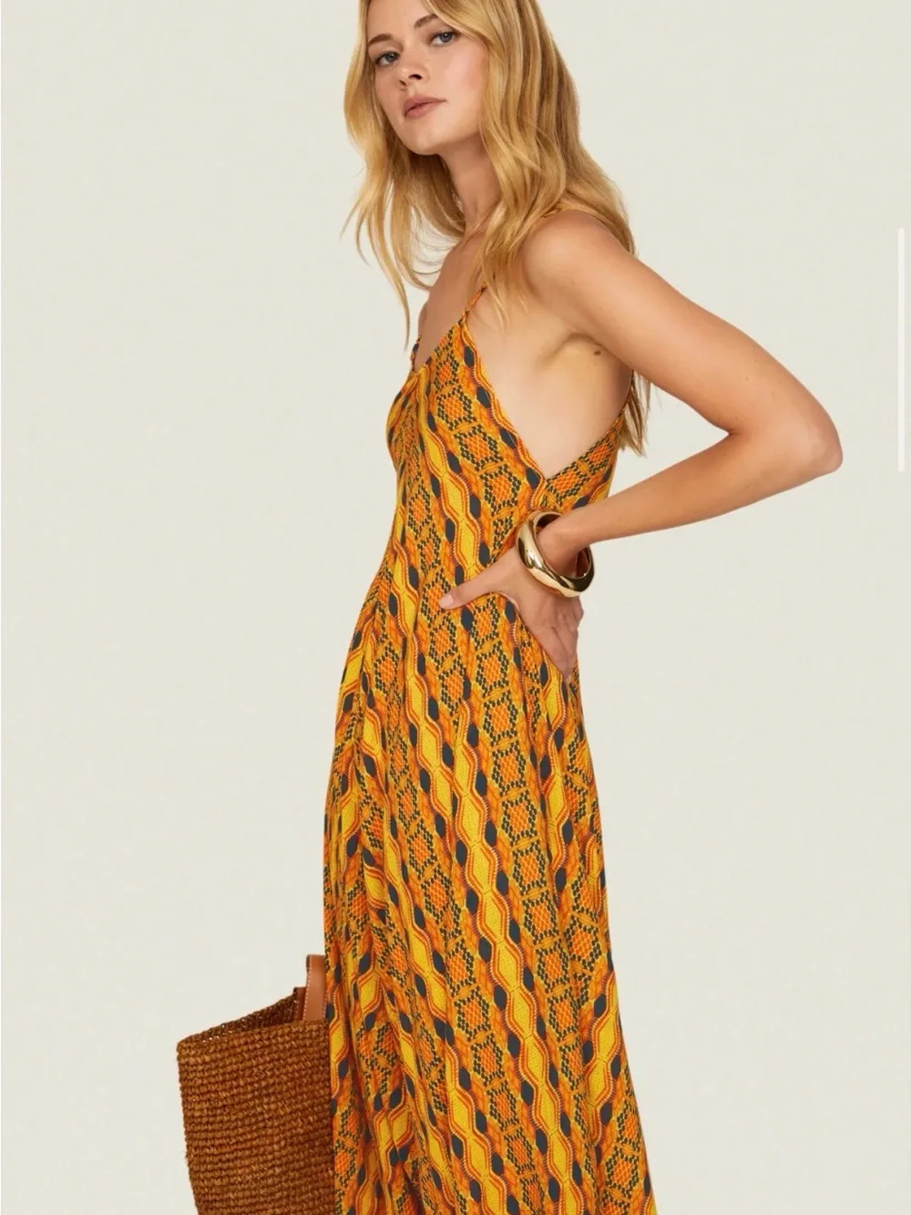 KAHINDO Kano African Tribal Printed Yellow Orange Wide-Leg Jumpsuit EUC SMALL